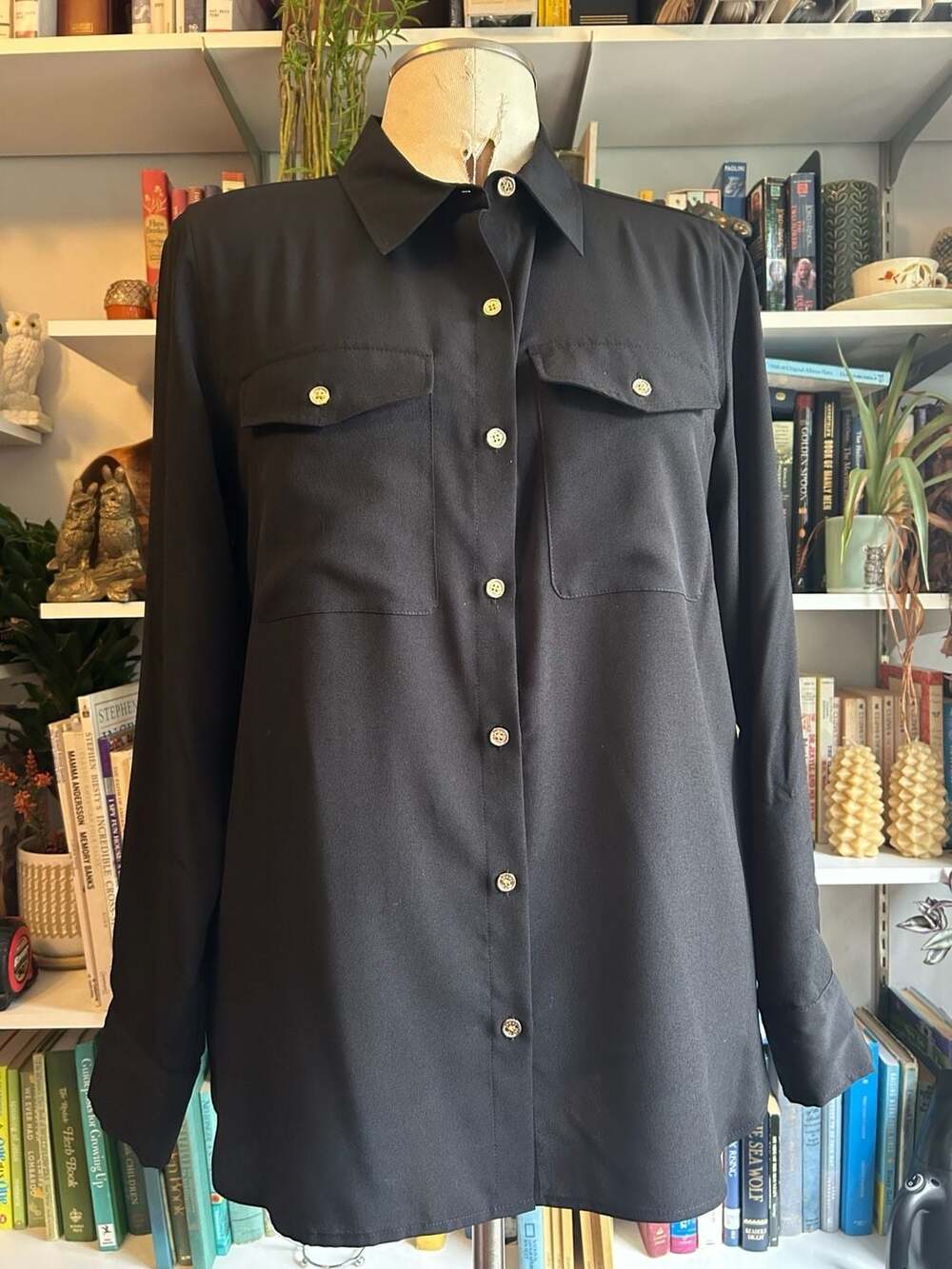 Tommy Hilfiger Blouse Size L Black Long Sleeve Button Up Shirt